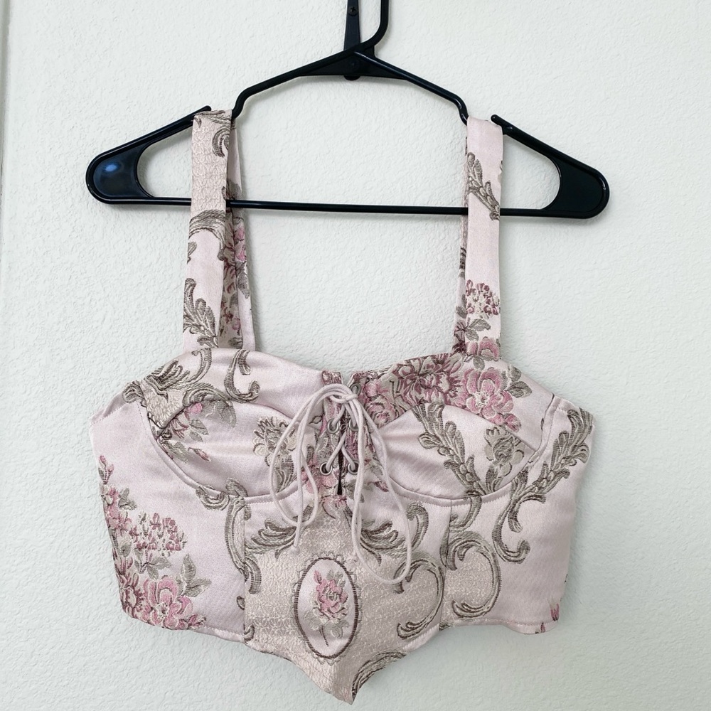 SHEIN Pink and Gray Floral Top